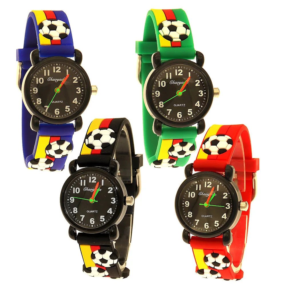 Jam tangan anak motif sepak bola, jam tangan anak perempuan dan laki-laki, tali silikon warna, jam tangan hadiah, jam tangan anak-anak