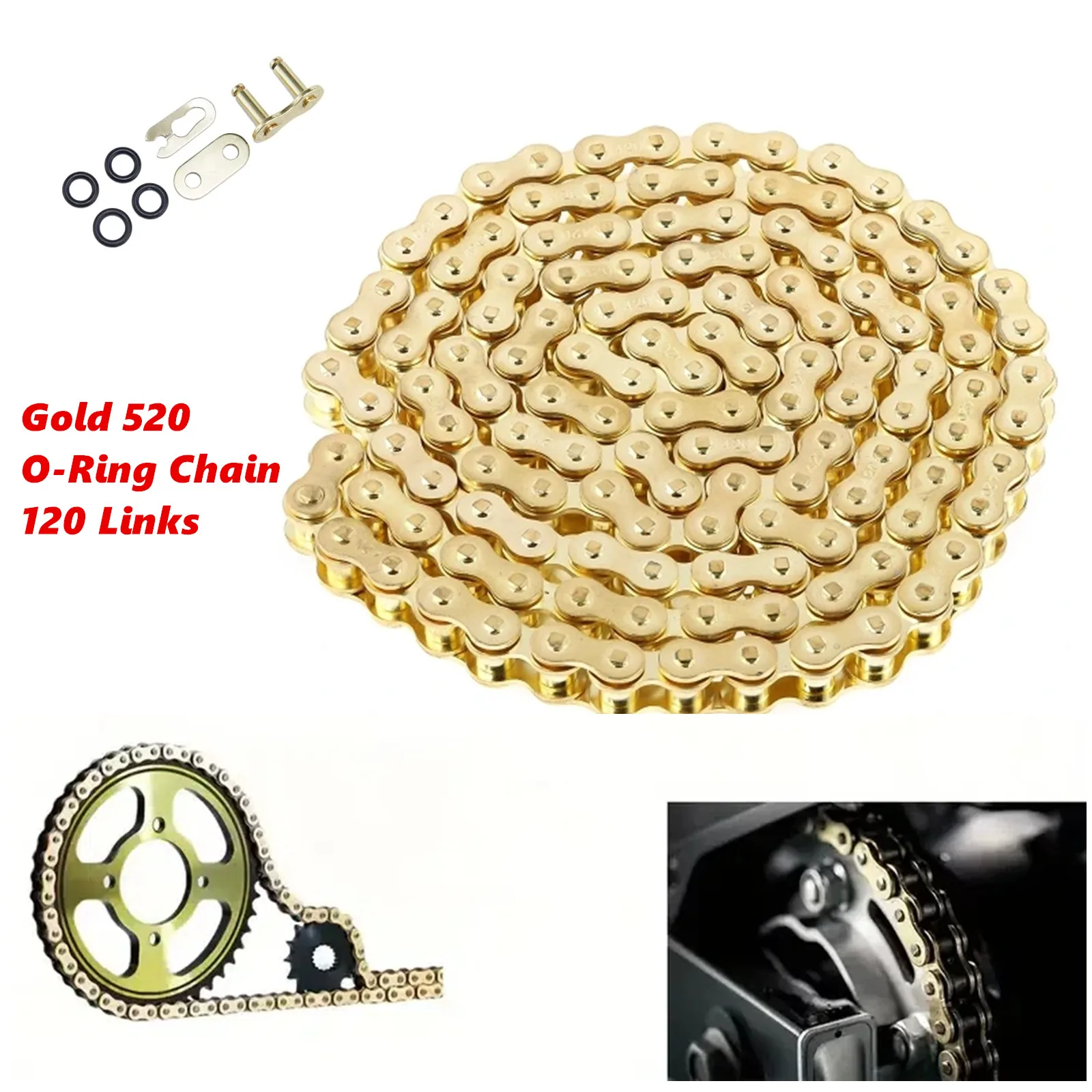 Original Motorcycle Gold 520 O-Ring Chain 120 Links Drive Chain  for Honda Suzuki Kawasaki 250 450cc Dirt bikes Quad Motocross