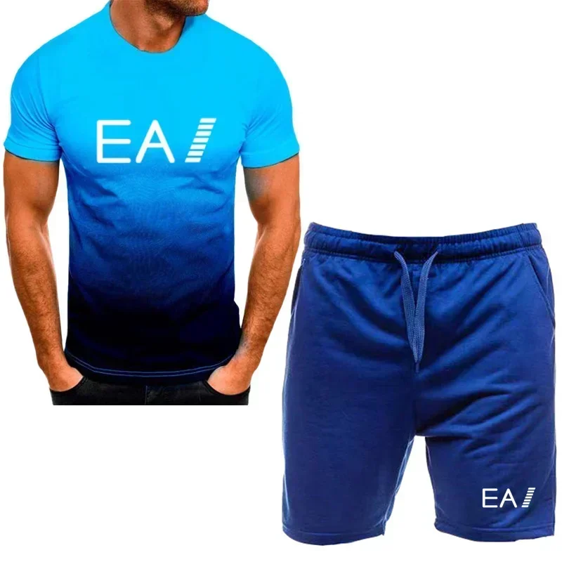 Nieuwe Sportkleding Fitness Set Hardlooppak Casual T-Shirt + Shorts Set Ademende Jogging Sportkleding 2-delige Set Voor Heren