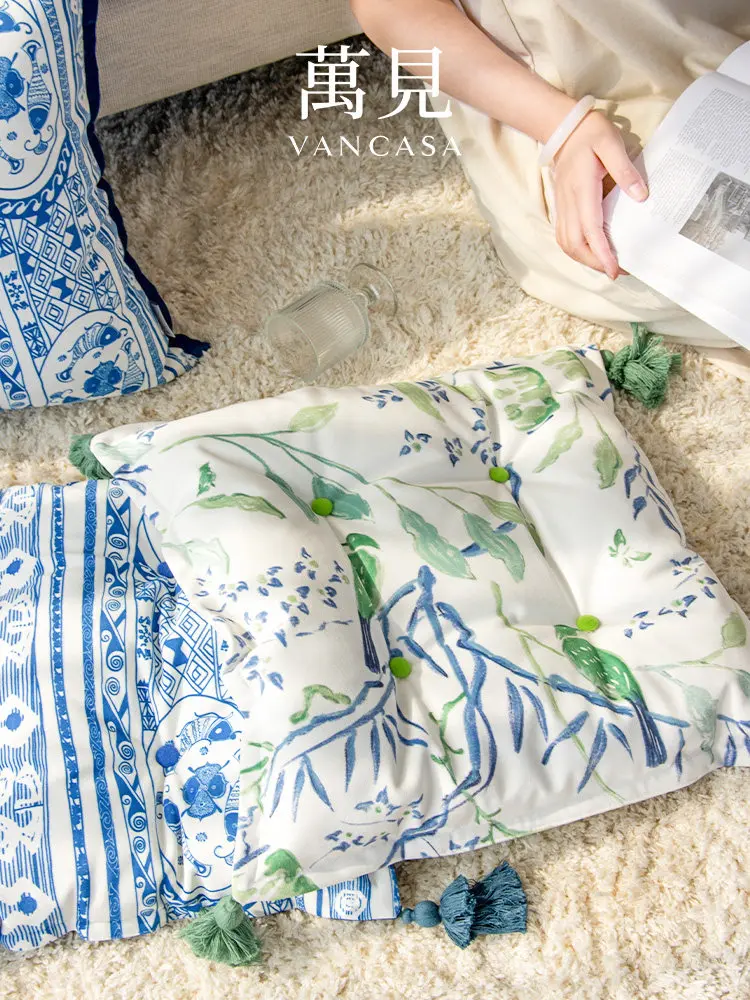 

Cushion thickened sponge plant florals printing and dyeing multi-functional blue accessible luxury new chinoiserieclassy chair