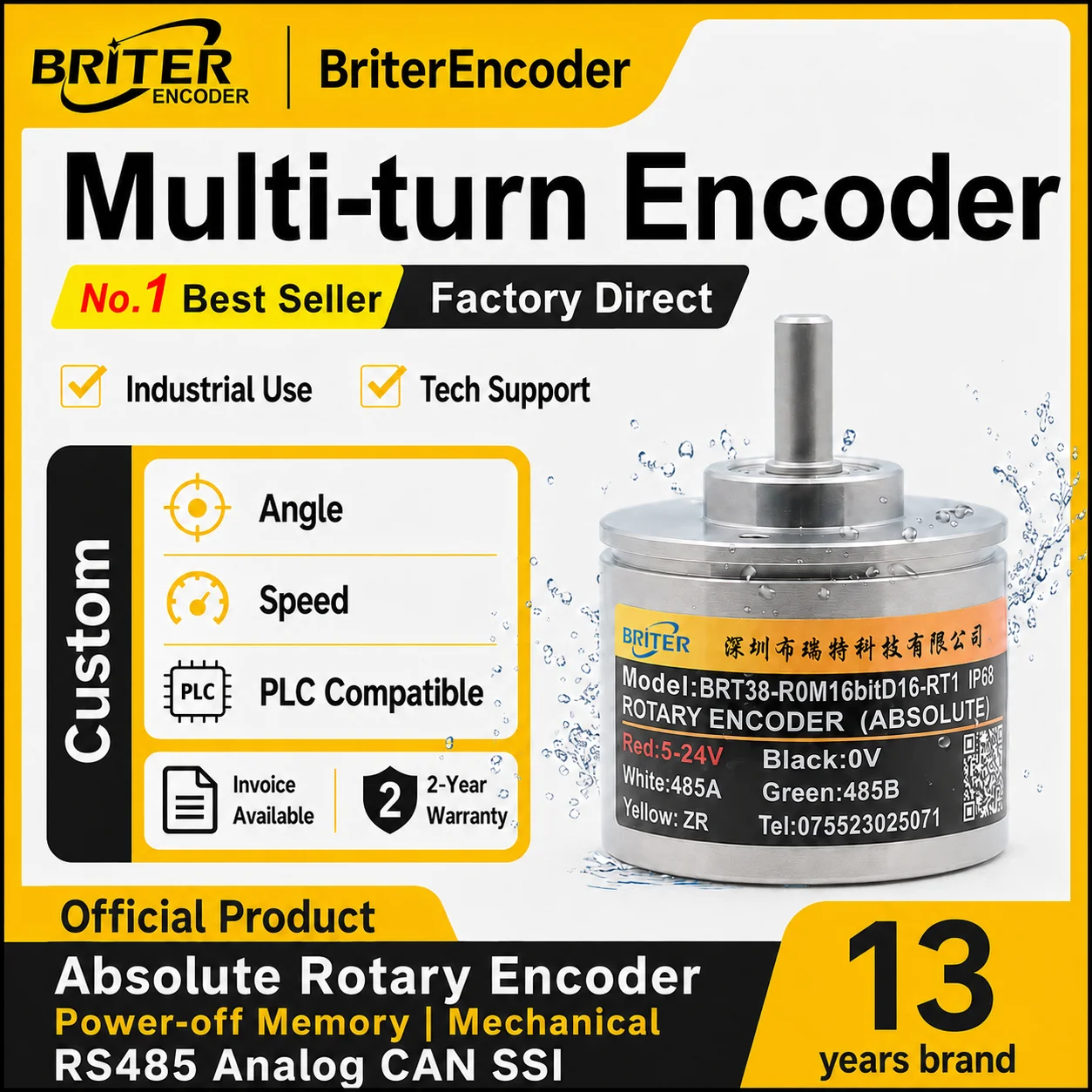 Absolute Multi-turn Encoder CAN RS485 Interface Magnetic Angle Sensor Power-Off Memory Waterproof