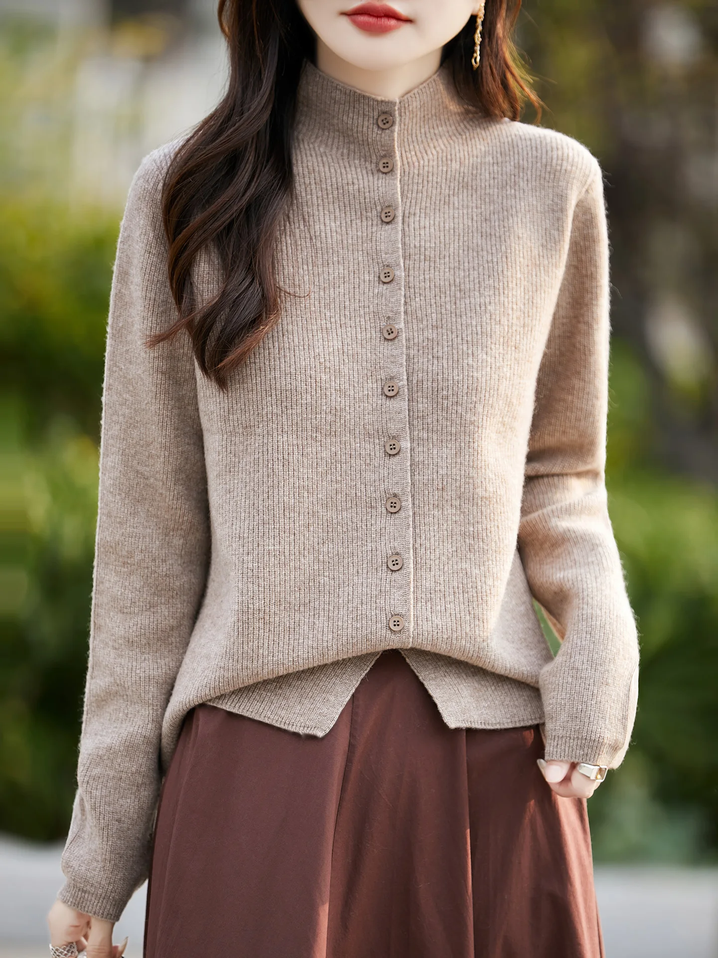 

New Women's Long Sleeve Tops Autumn Winter 100% Wool Sweater Casual Cardigan Female Clothing Vintage Knit Jersey Cozy Clothes