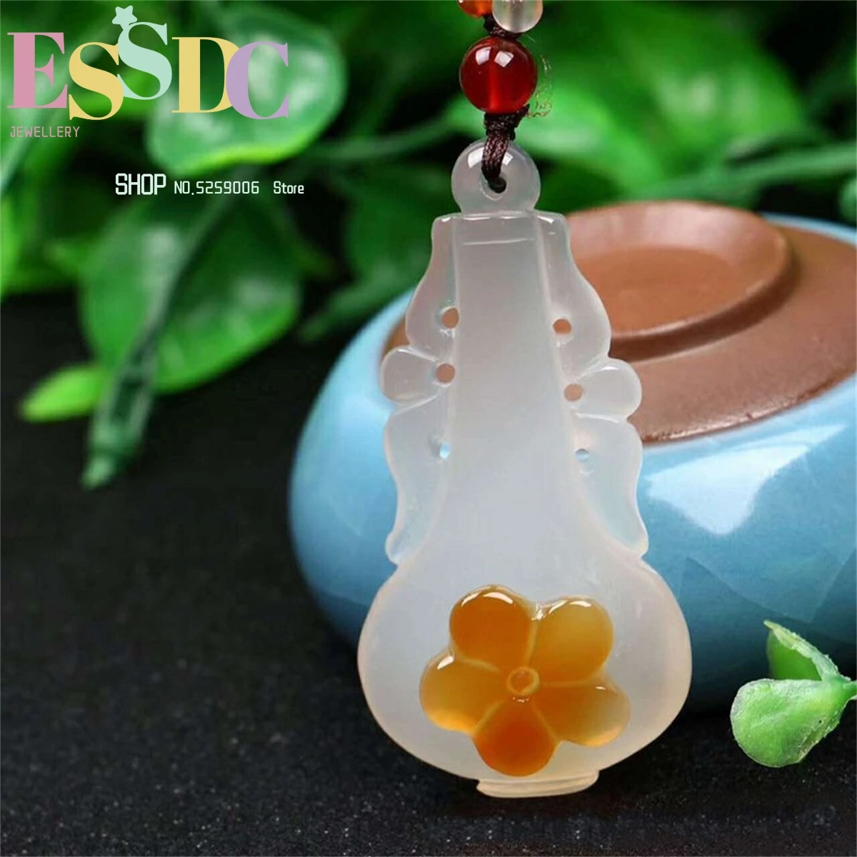 Natural Ice Color Chalcedony Beautiful Vase Pendant Carved Plum Flower Jade Pingping'an Sweater Chain Women's Gift Amulet Jewelr