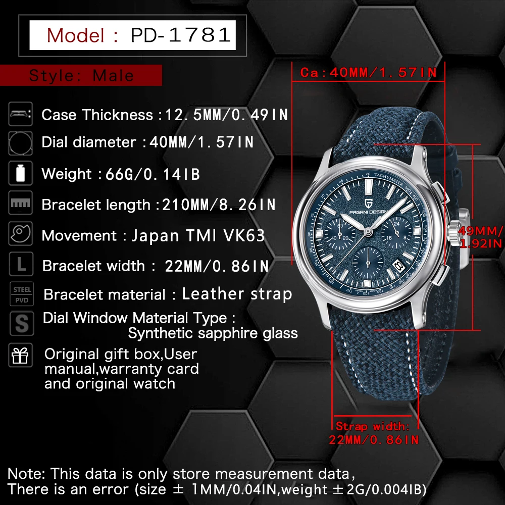 PAGANI DESIGN 2024 new 40MM  Military Style Men Sport Quartz Watch VK63 Stainless Steel Sapphire Waterproof Chronograph clock