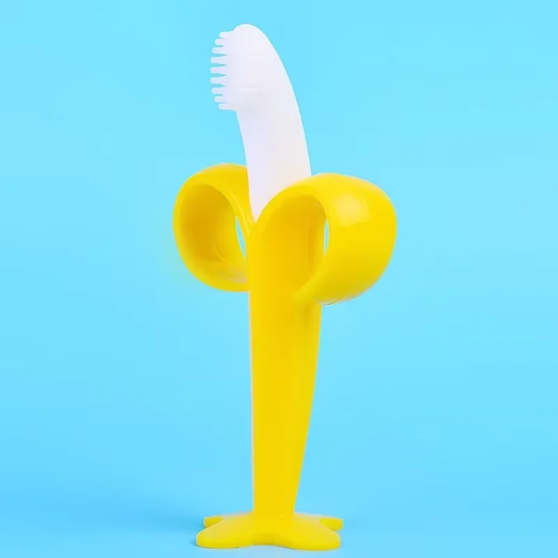 Silicone Infant Training Toothbrush Soft Banana Shape BPA Free Baby Teether Oral Care ToothBrush Teething Utensils for Toddlers
