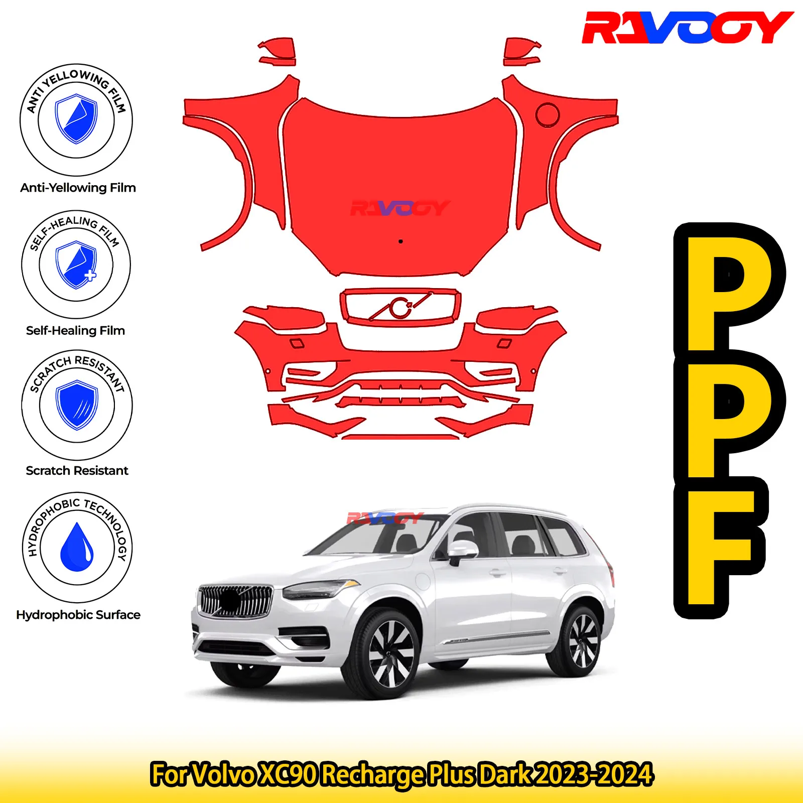 

For Volvo XC90 Recharge Plus Dark 2023-2024 Glossy Matte Black Precut front PPF Kit Paint Protection Film
