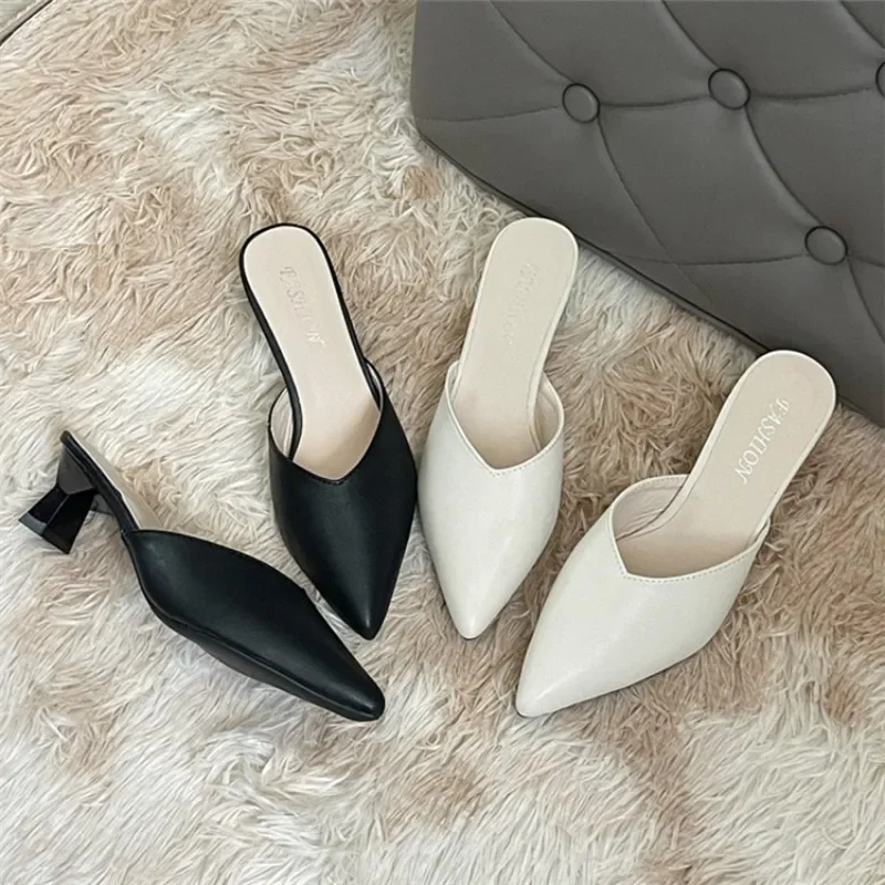 2024 Hot Selling Spring Office Shoes Women's High Heels Centimeter Slip-on Slippers Versatile and Comfortable Women's High Heels