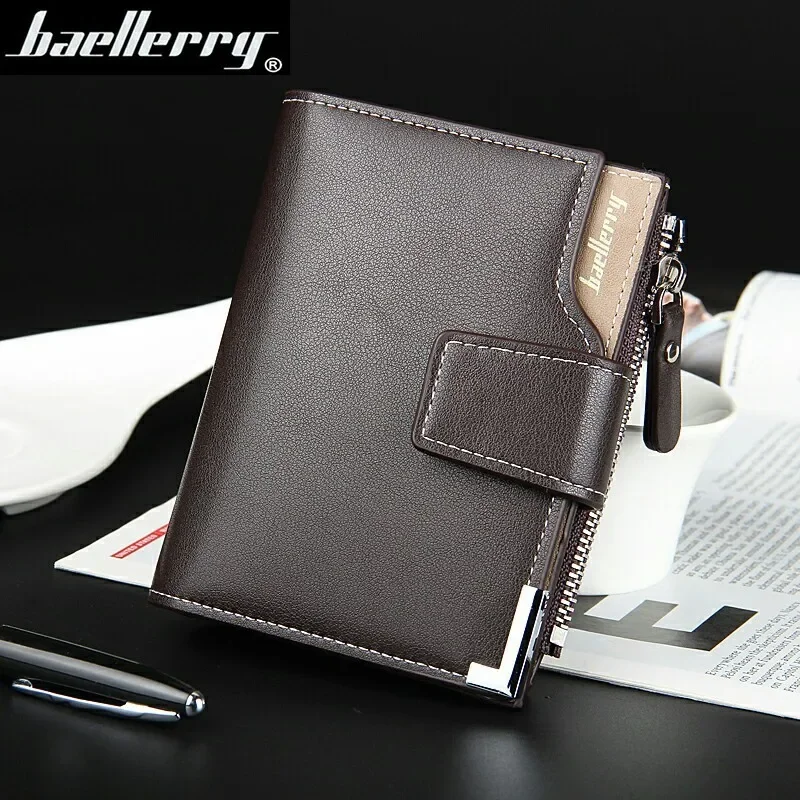

baellerry Casual Short Men's Leather Wallets With Coin Pocket Zipper Bag Organizer Purse Hasp Credit Card Holder For Male