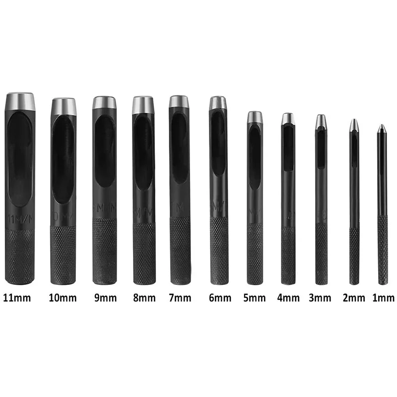 ABVG-11Pcs Round Steel Hollow Punch Set, 1-11Mm Leather Craft Hollow Hole Punch Tools For Leather, Watch Band, Canvas, Eyelet
