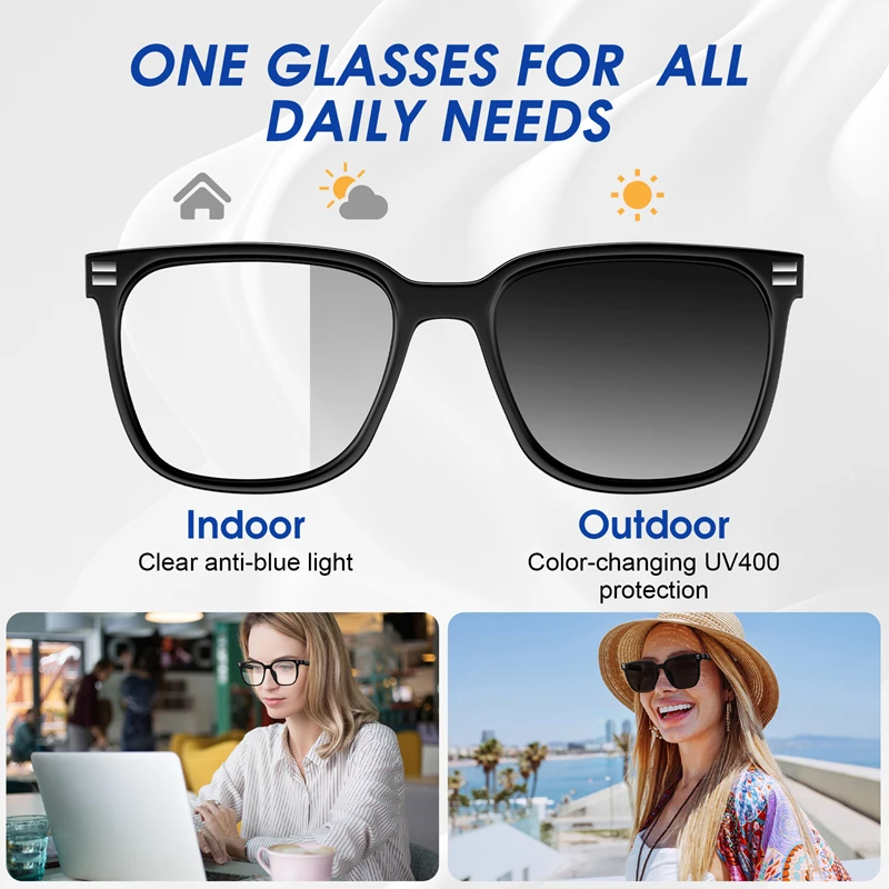

Smart Glasses Blue Light Photochromic Bluetooth Sunglasses UV Protection Hands Free Calls Audio Voice Assistant For Men/Women