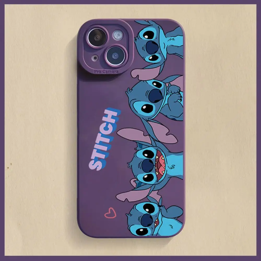 Kawaii Stitch Cartoon Phone Cases for iPhone 15 14 13 11 12 Pro Max Plus X Xr Xs 7 8 Plus Cute Liquid Silicone Shockproof Cover