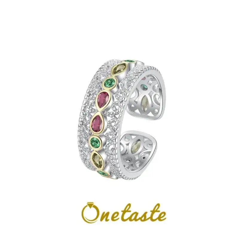 

925 Sterling Silver Two Tone Colored Cubic Zirconia Open Rings For Women Clearance Limited Stock First Come First Get