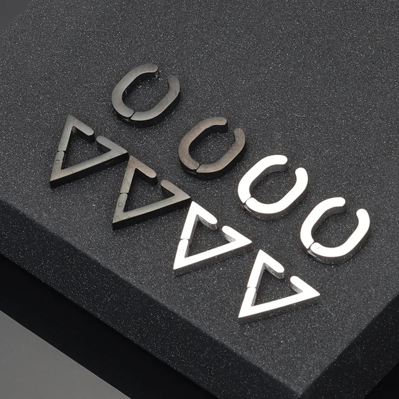 1 Piece Polygon Ear Clip Earrings For Women/Men Stainless Steel Painless No-pierced Ear Circle Trend Hip-hop Cool Ear Jewelry