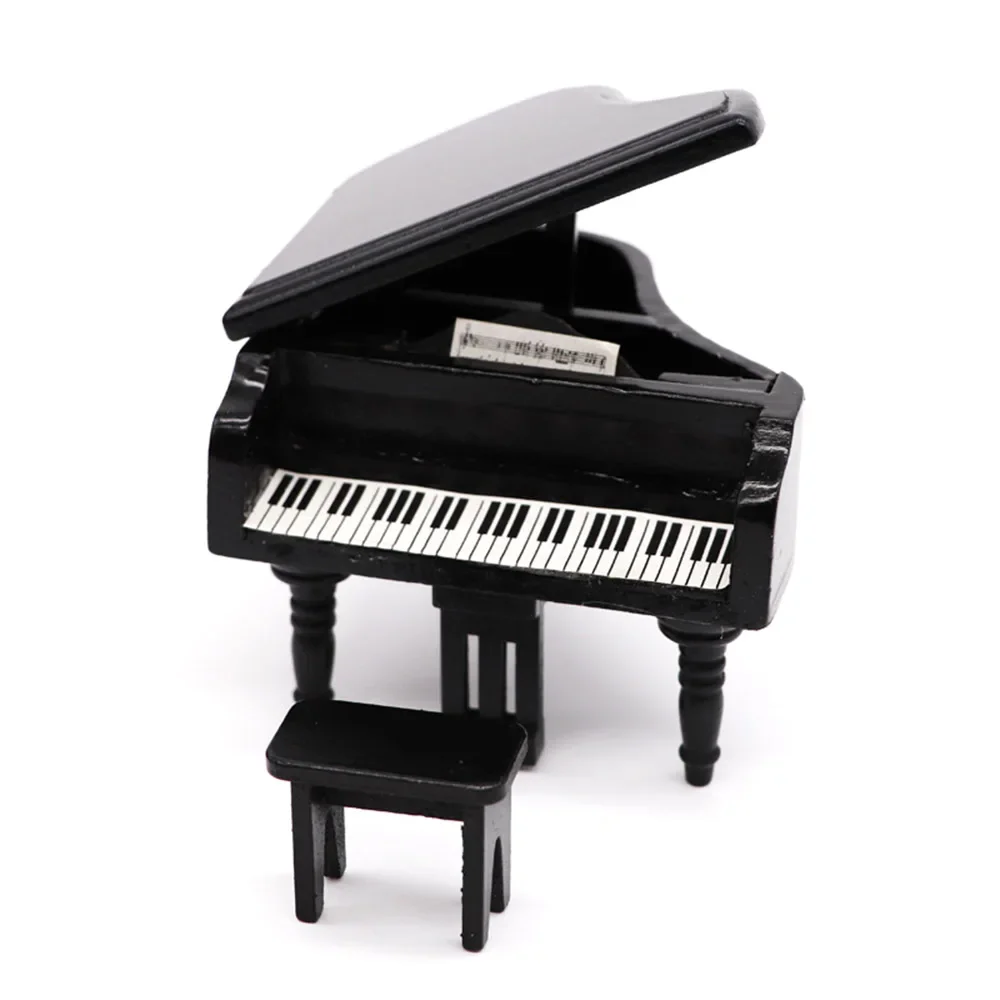 1/12 Dollhouse Miniature Accessories Mini Grand Piano with Stool Simulation Musical Instrument Model Doll House Decoration ob11