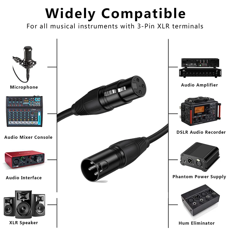 Cable XLR de 3 pines para amplificador, Cable de extensión de cañón de sonido de MICRÓFONO macho a XLR hembra para mezclador de Audio, HiFi