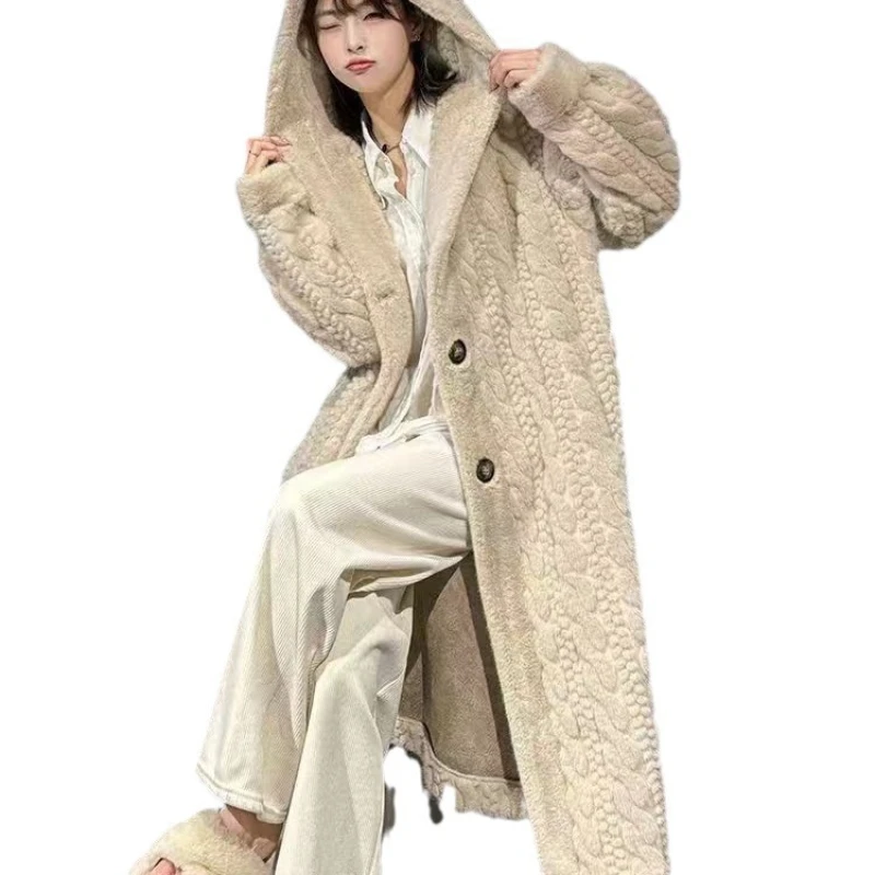 Faux Fur Long Coats Women Jackets Hooded Coat Thick Warm Y2k Streetwear Casual Loose Jacket Work Outerwear Autumn Winter 2025
