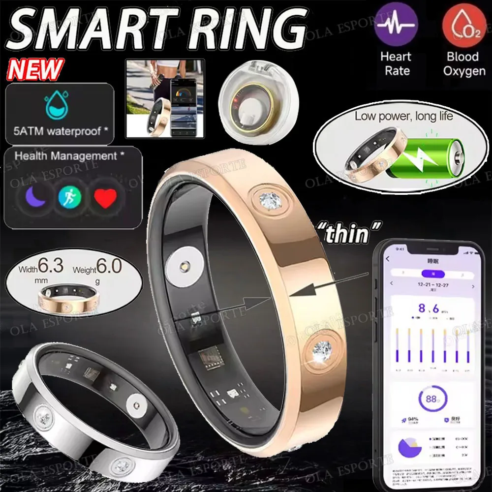 Ola Esporte Diamond Luxus Smart Ring Gesundheitsmonitor Ip68 Wasserdicht Gesundheitspaar SmartRing Geschenk Sport Datenanalyse BT Steuerung
