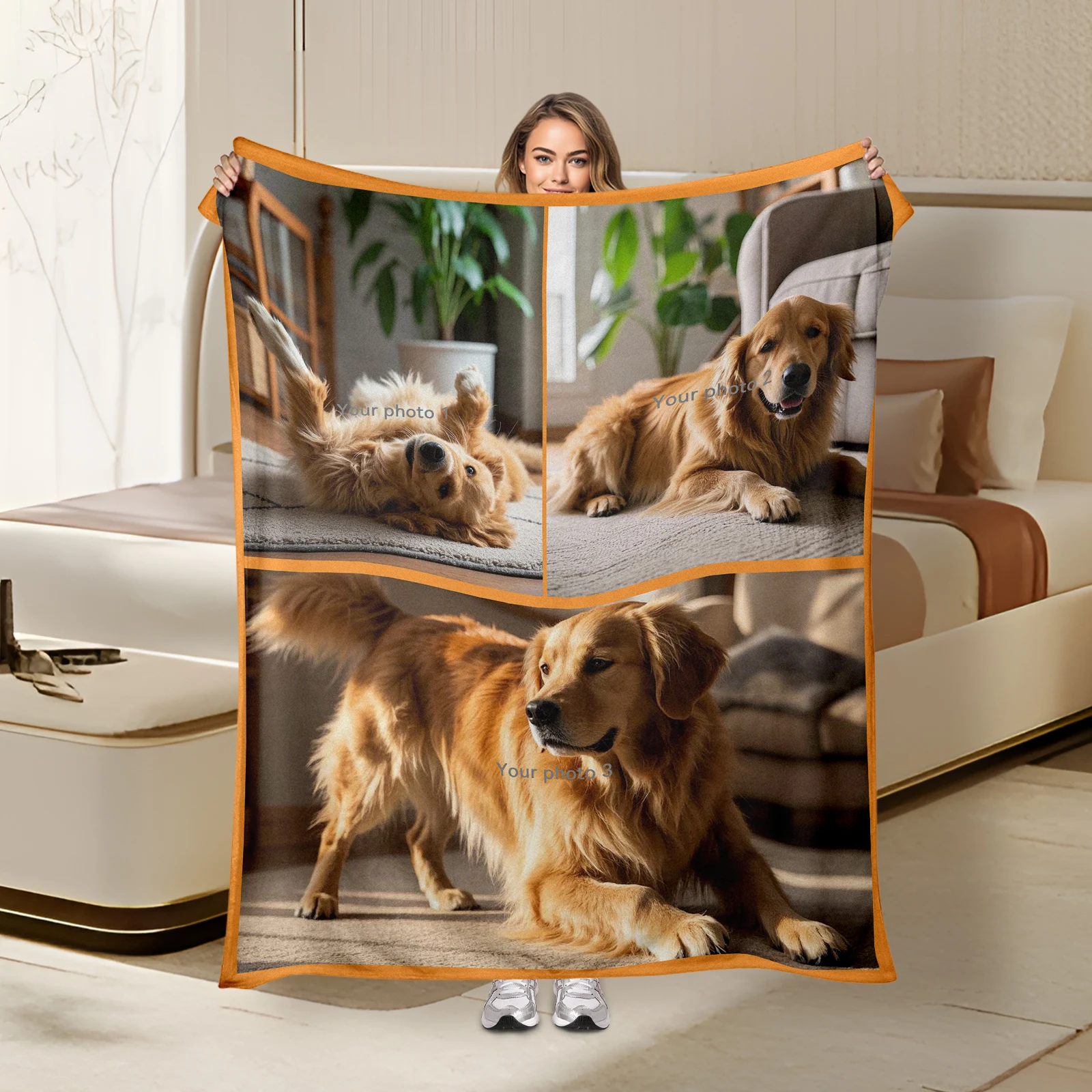 

Specially Designed Flannel Blanket Featuring Adorable Dogs With Up To Three Customizable Pictures For Loved Ones