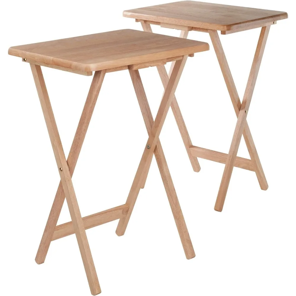 2-Piece Lacquered Wooden Snack Table Set: Foldable Rectangular Tray Tables for Snacks Beverages Books and More