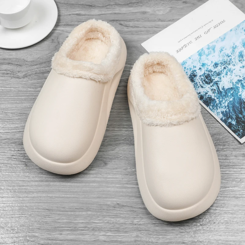 Winter Slippers For Men Anti-slip Outdoor Keep Warm Beautiful Fashionable Waterproof Round Toe Platform Hard-wearing Men's Shoes