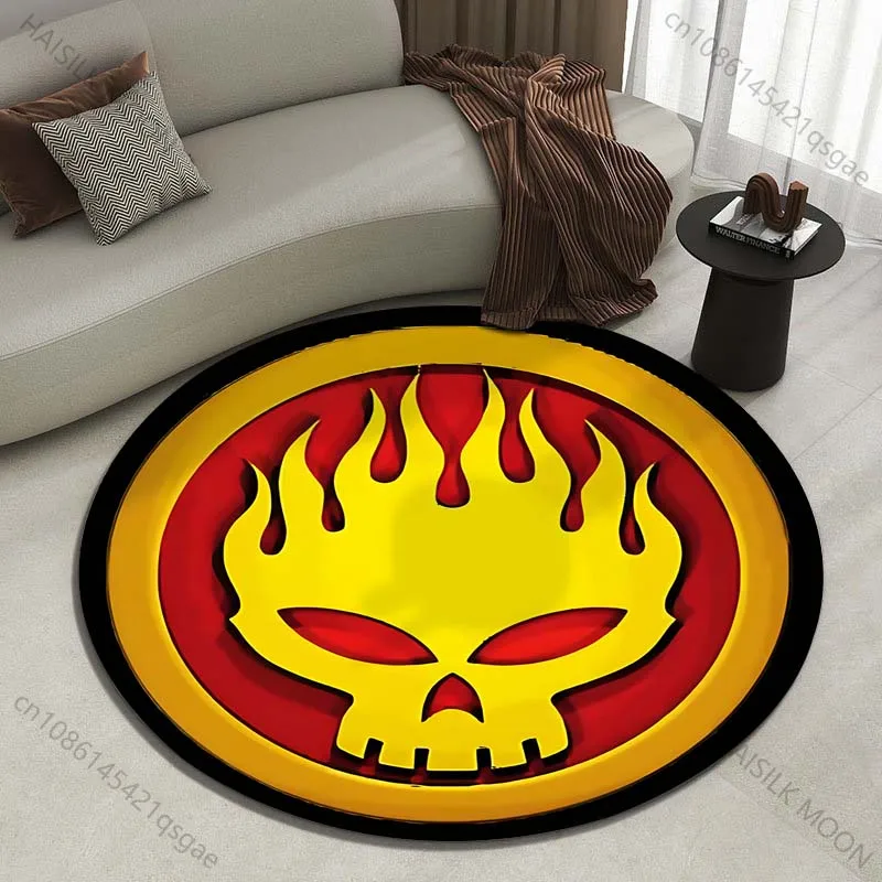 Fiery Skull Emblem Design Printed round carpet living room sofa table carpet large pet mat soft round carpet home decoration