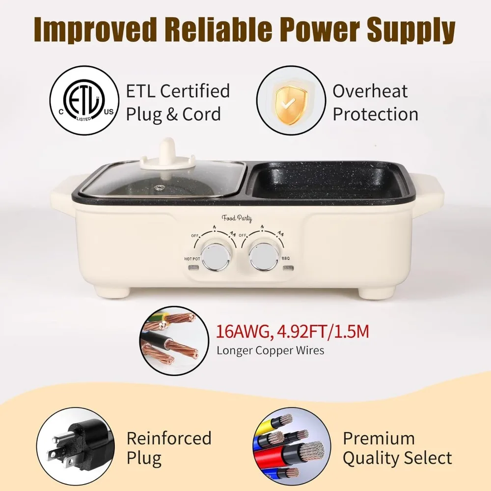 Hot Pot Electric Grill 2 in 1 Korean BBQ Grill Indoor Smokeless Hotpot Pot Electric Cooker Sahabu Shabu Pot Non Stick (Small)