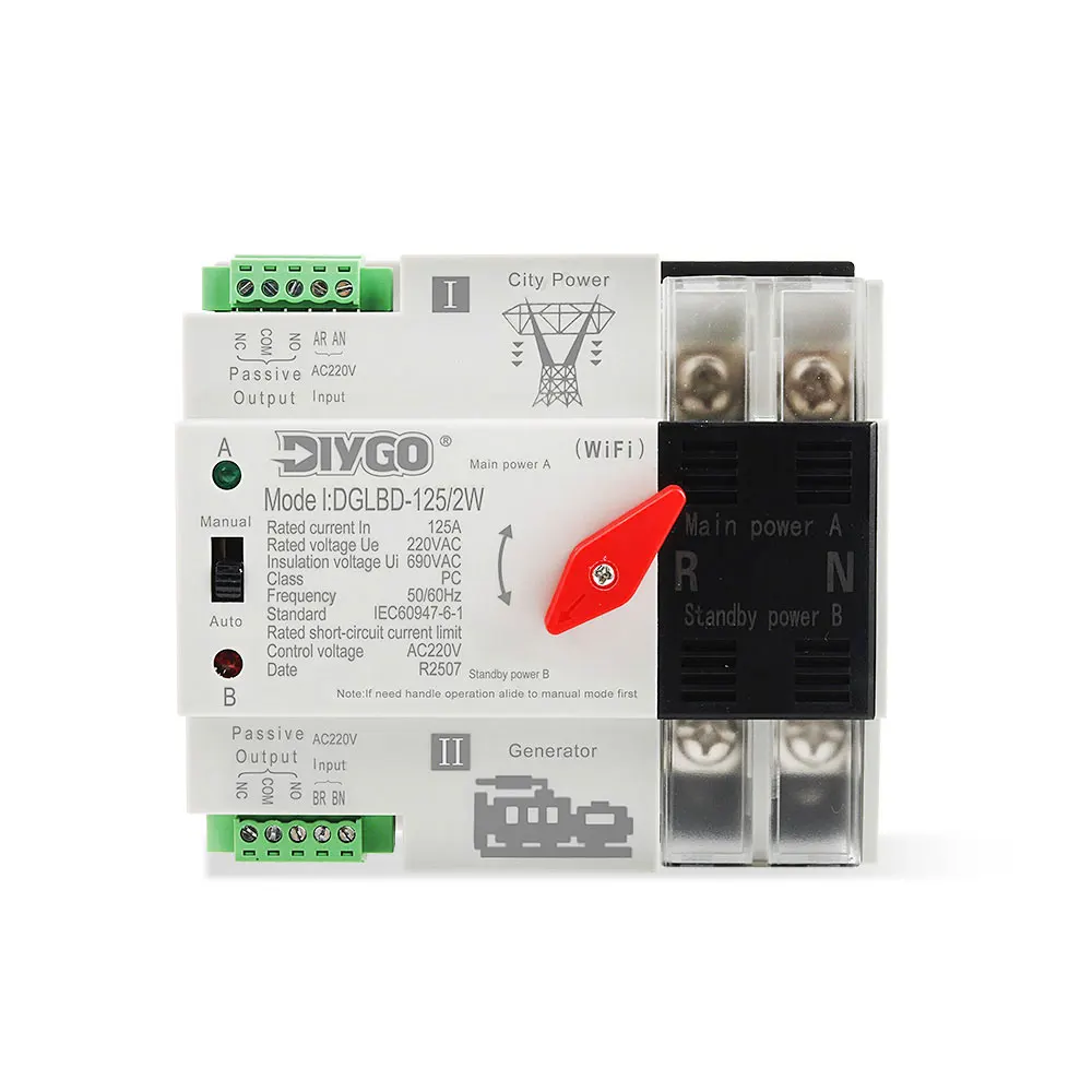 eWelink WIFI Smart ATS 2/4P Timer 220V Dual Power Automatic Transfer Switch Selector Uninterrupted Remote Control 125A Generator