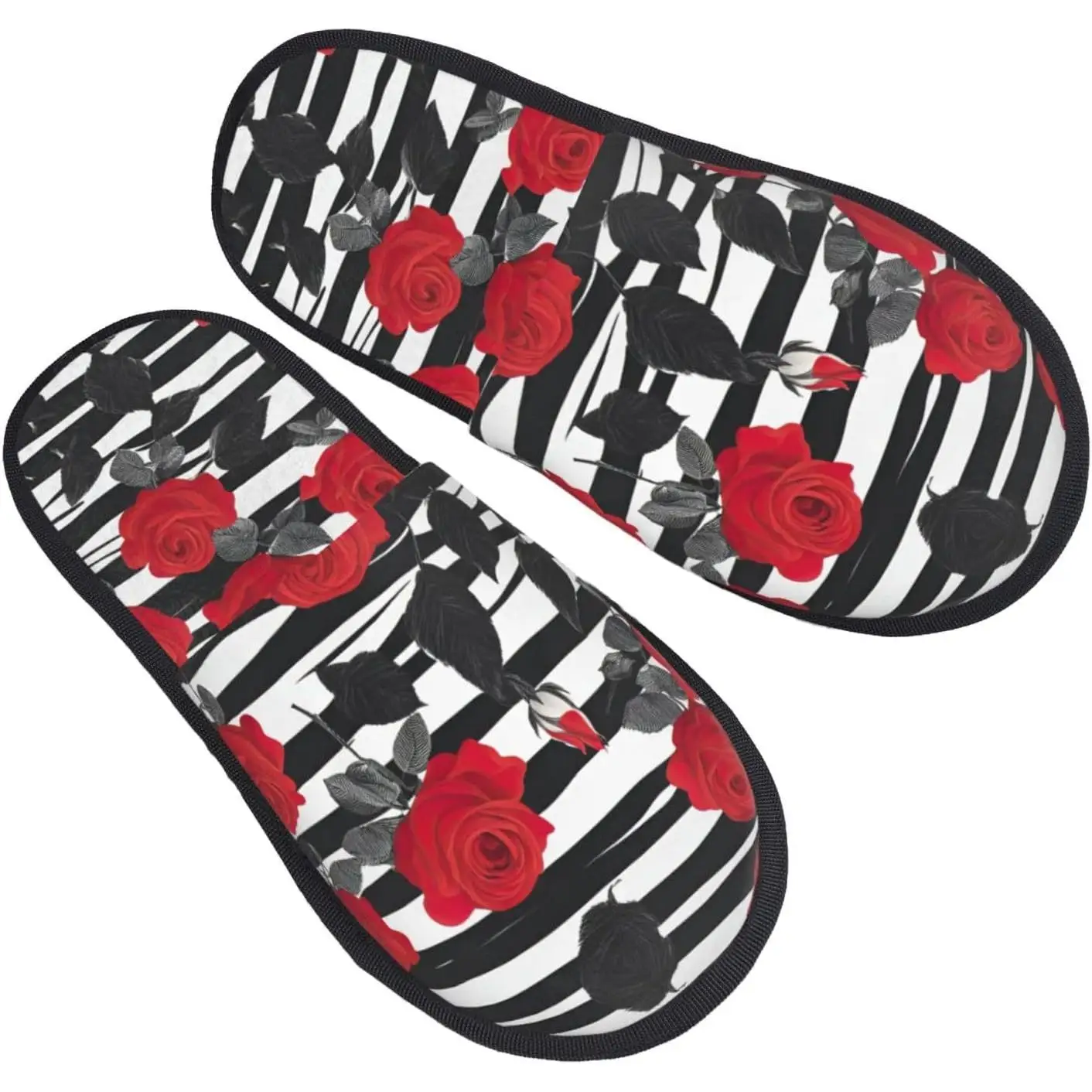 

Полосатые красные розы с цветочным принтом, осенне-зимние нечеткие тапочки, удобная домашняя обувь, портативная обувь для путешествий в отеле, подарки для женщин и мужчин