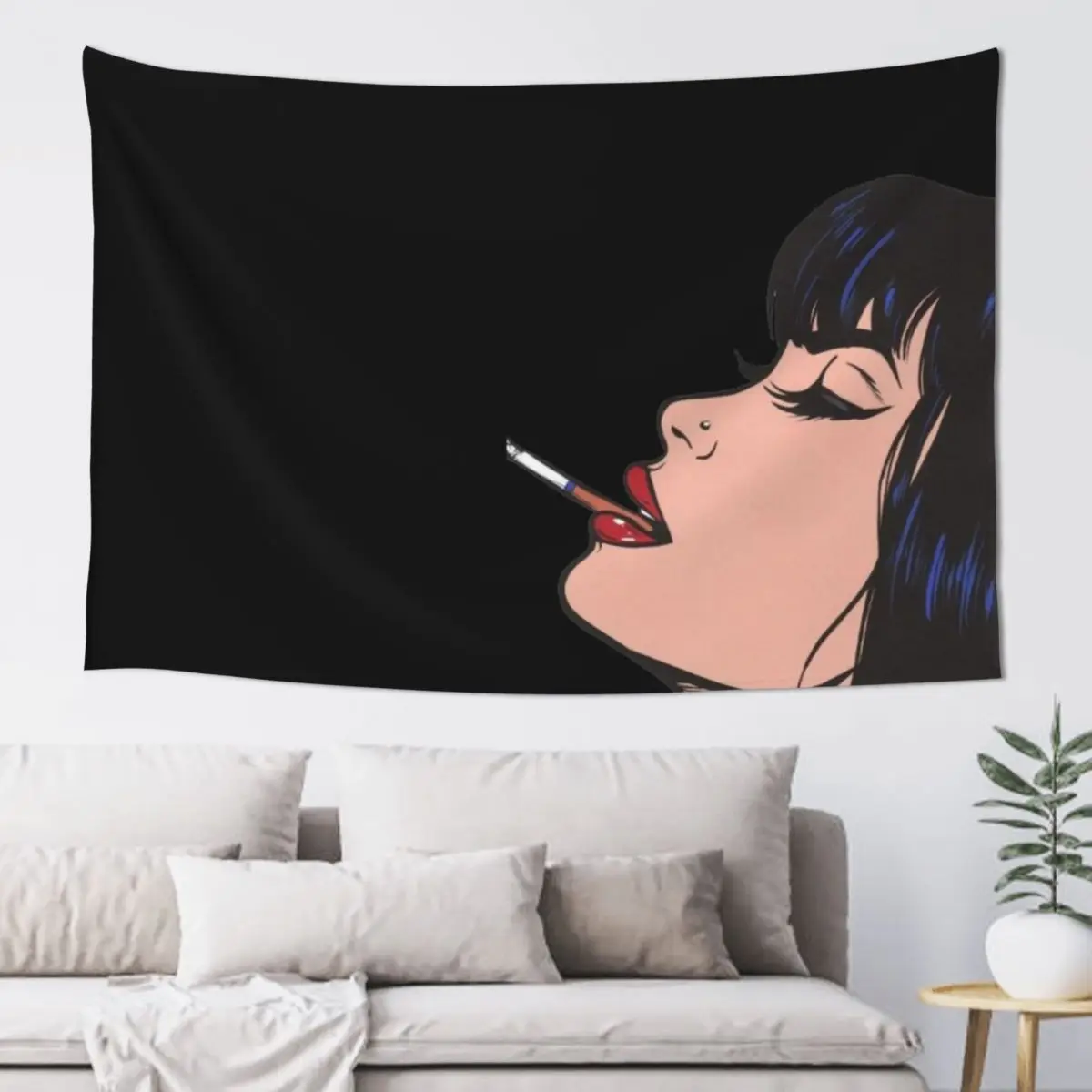 

Pop art of girl smoking a cigarette Tapestry Room Ornaments Cute Decor Wallpaper Tapestry