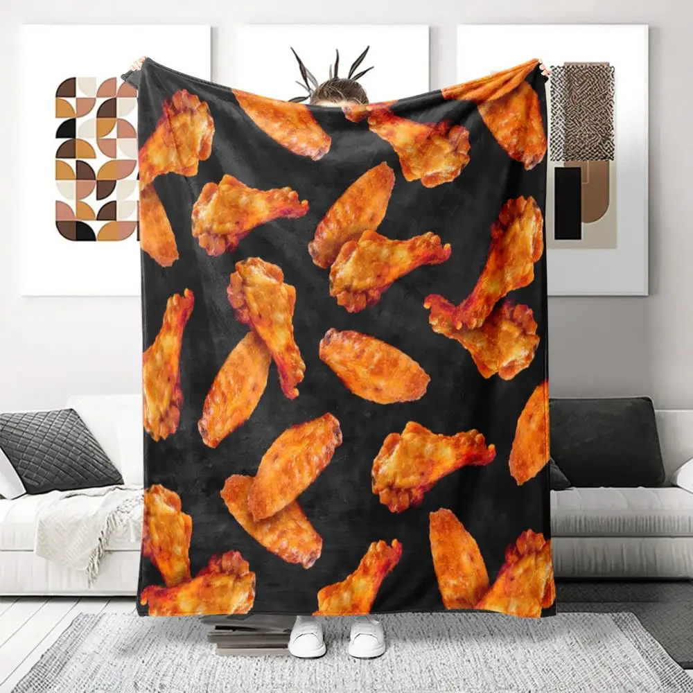 Retro orange chicken wing design Flannel printed blanket suitable for all seasons suitable for living room office sofa travel