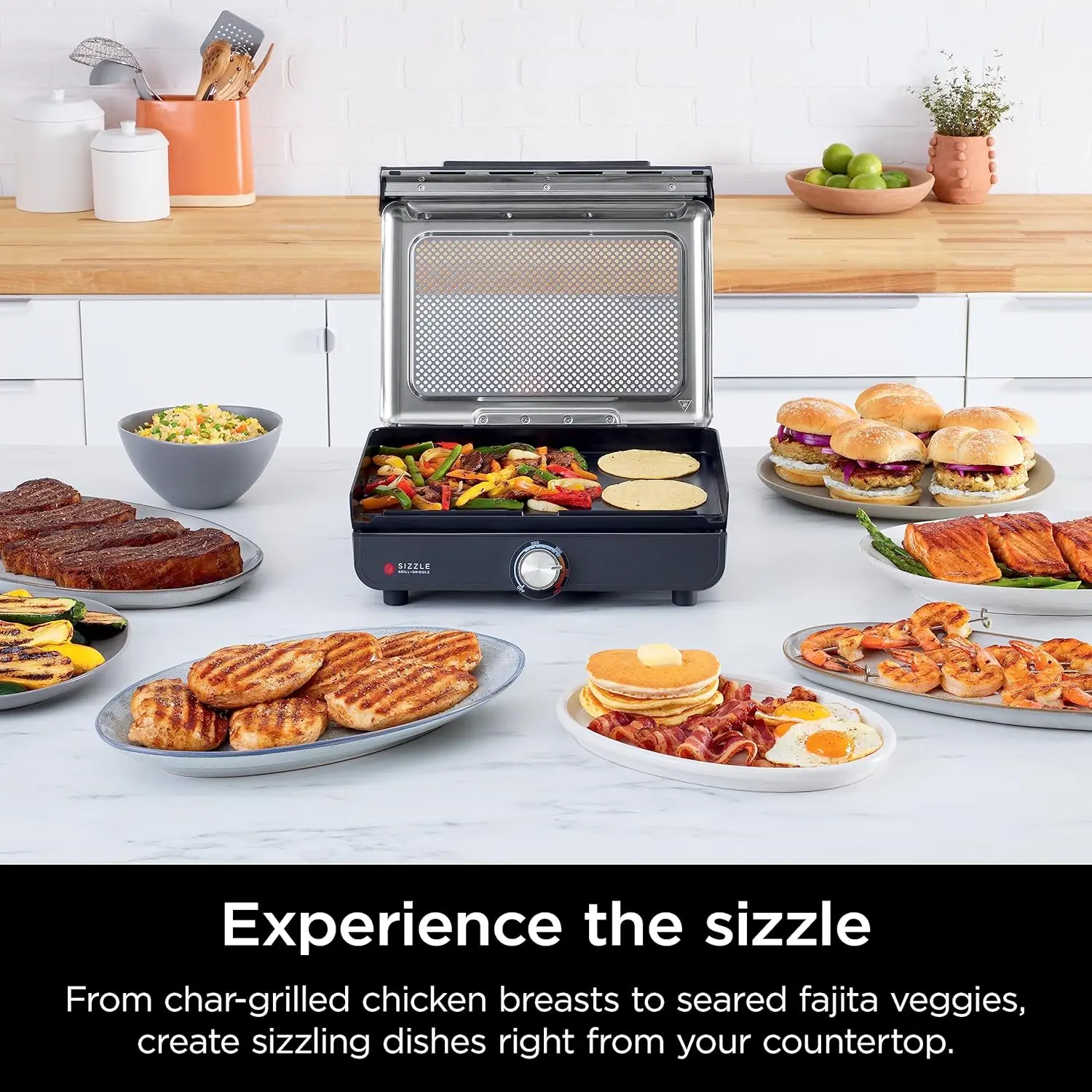 Grill, 14’’, Electric Grill, For Steak, Burgers, Salmon, Veggies, and More, Pancake Griddle, Nonstick, Dishwasher Safe