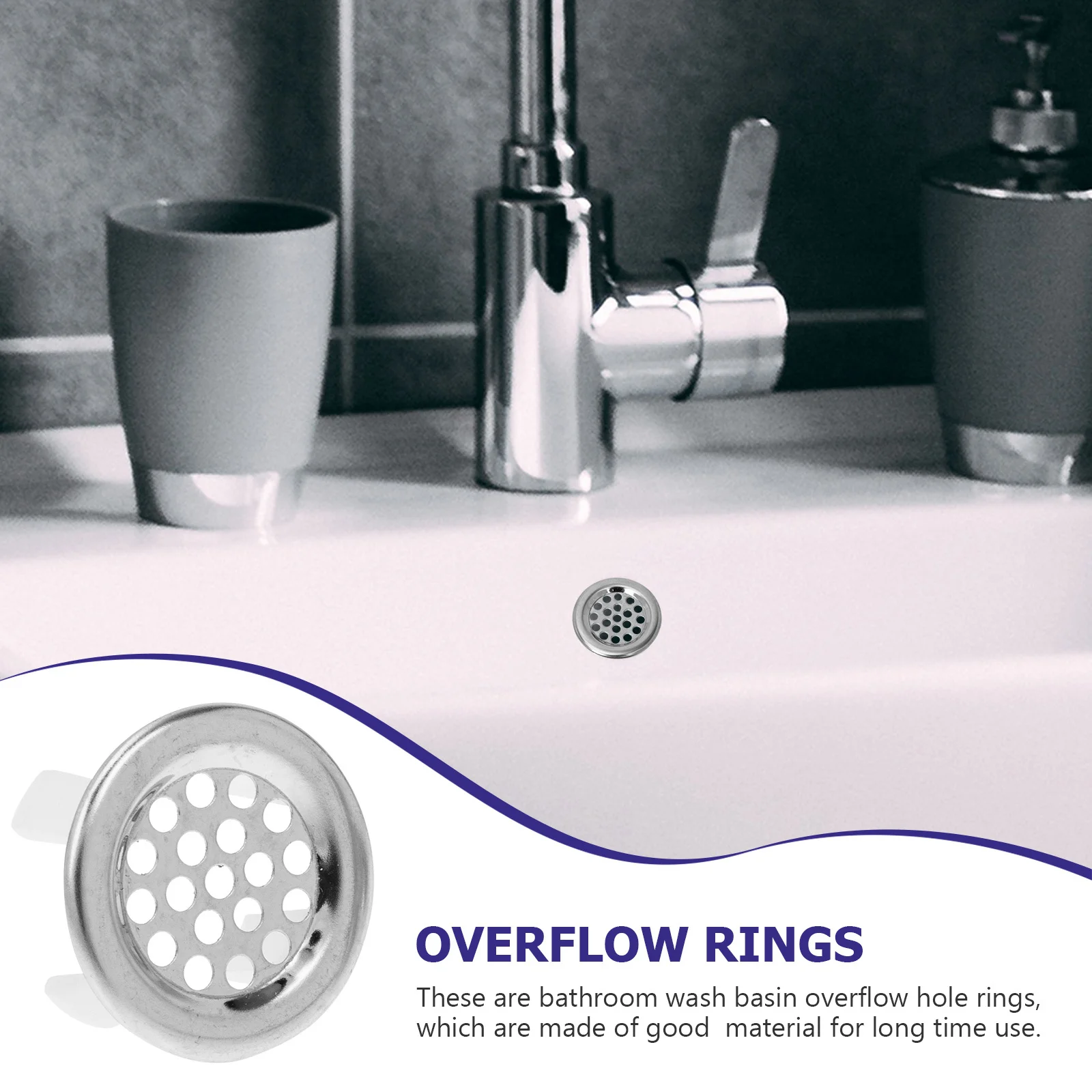 

20Pcs Practical Bathroom Sink Overflow Rings Easy Installation Long Lasting Metal Sink Overflow Cover Ceramic Basin Supplies