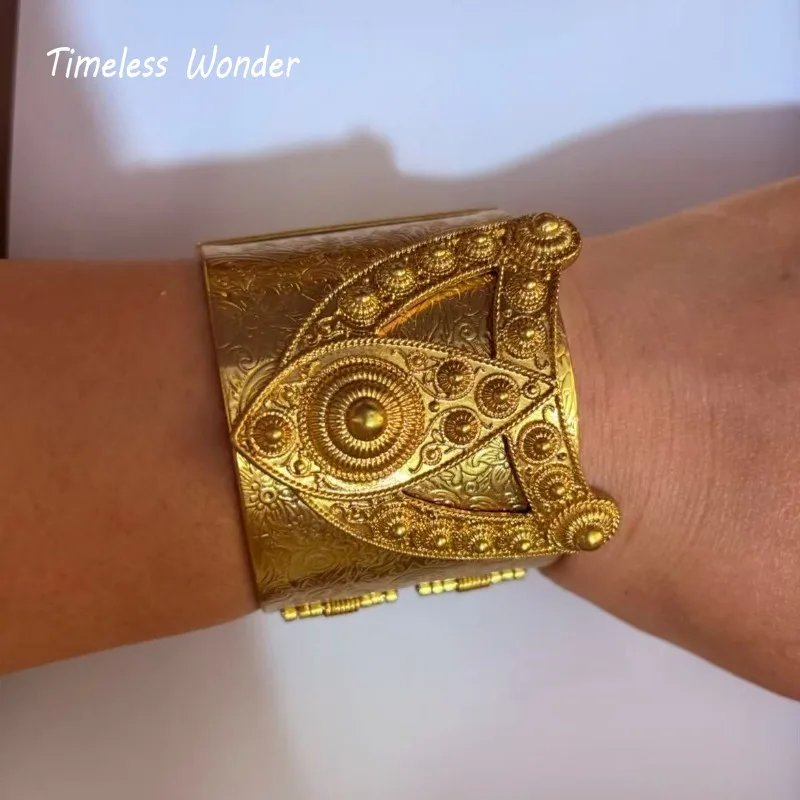 

Timeless Wonder Retro Geo Statement Cuff Bangles for Women Designer Jewelry Punk Goth Runway Luxury Top Party Rare Classy 4526