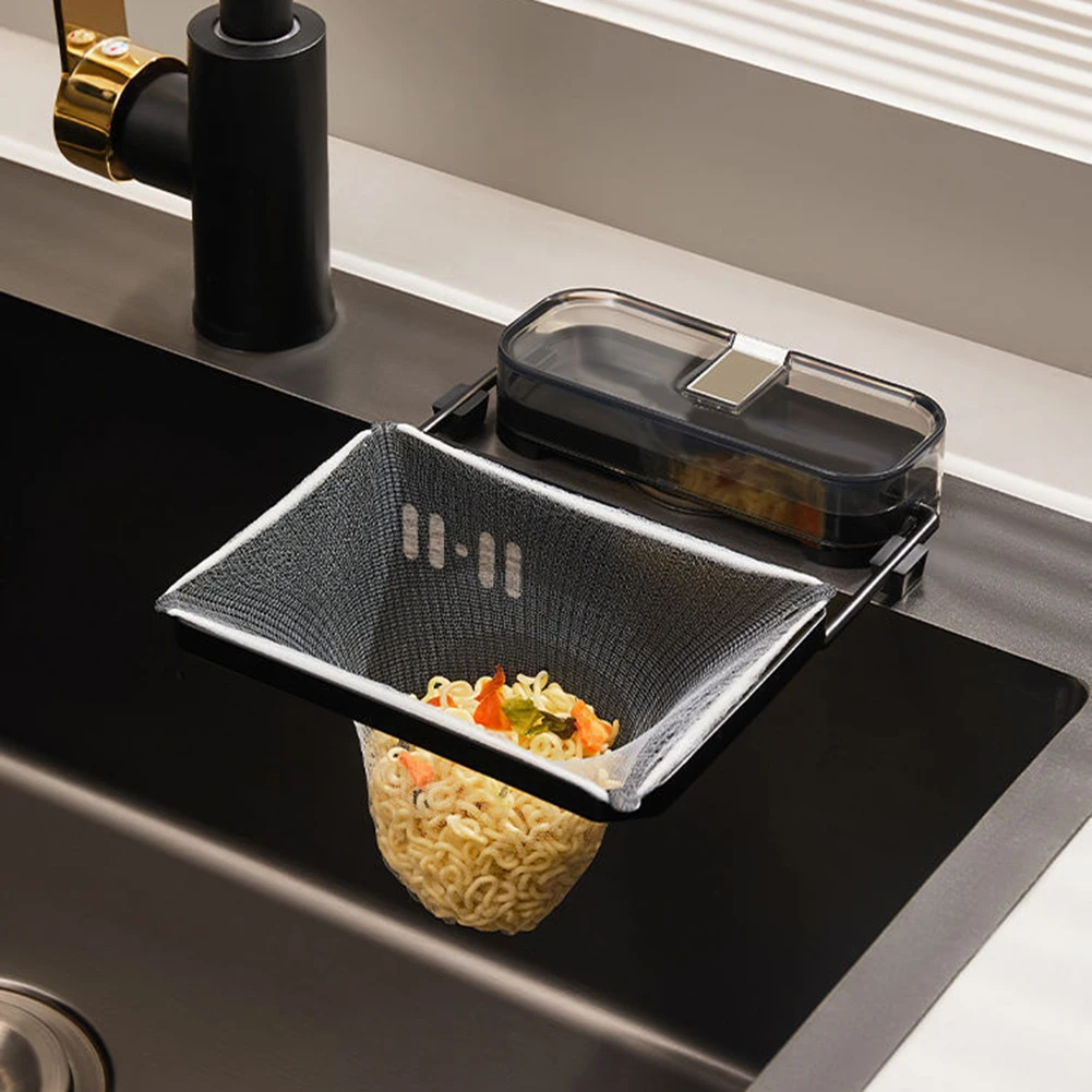 Foldable Sink Filter Rack Suction Cup Type Sink Strainer Mesh Bag Stand Reusable Residue Food Filter Rack for Sink Corner