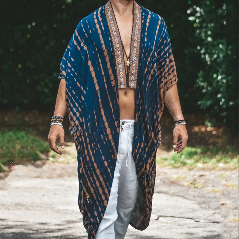 Men Tulum Linen Holiday Cardigan Men\'s Long White Cardigan Spring / Summer Thin Men\'s Sun Protection Shirt Fringe Long Cardigan