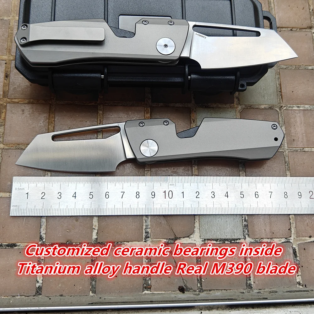 JUFULE Real M390 Small Pudding WinterBlade Style Customized Ceramic Bearings Titanium Pocket EDC Tool Camp Hunt Folding Knife
