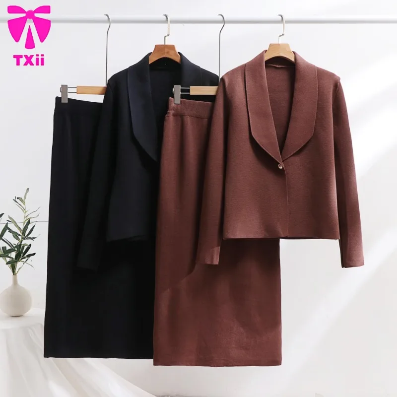 

2024 Autumn/Winter Knitted Two Piece Set Elegant Women's Two Piece Set Commuter Set Suit Half Skirt Formal Office Clothes