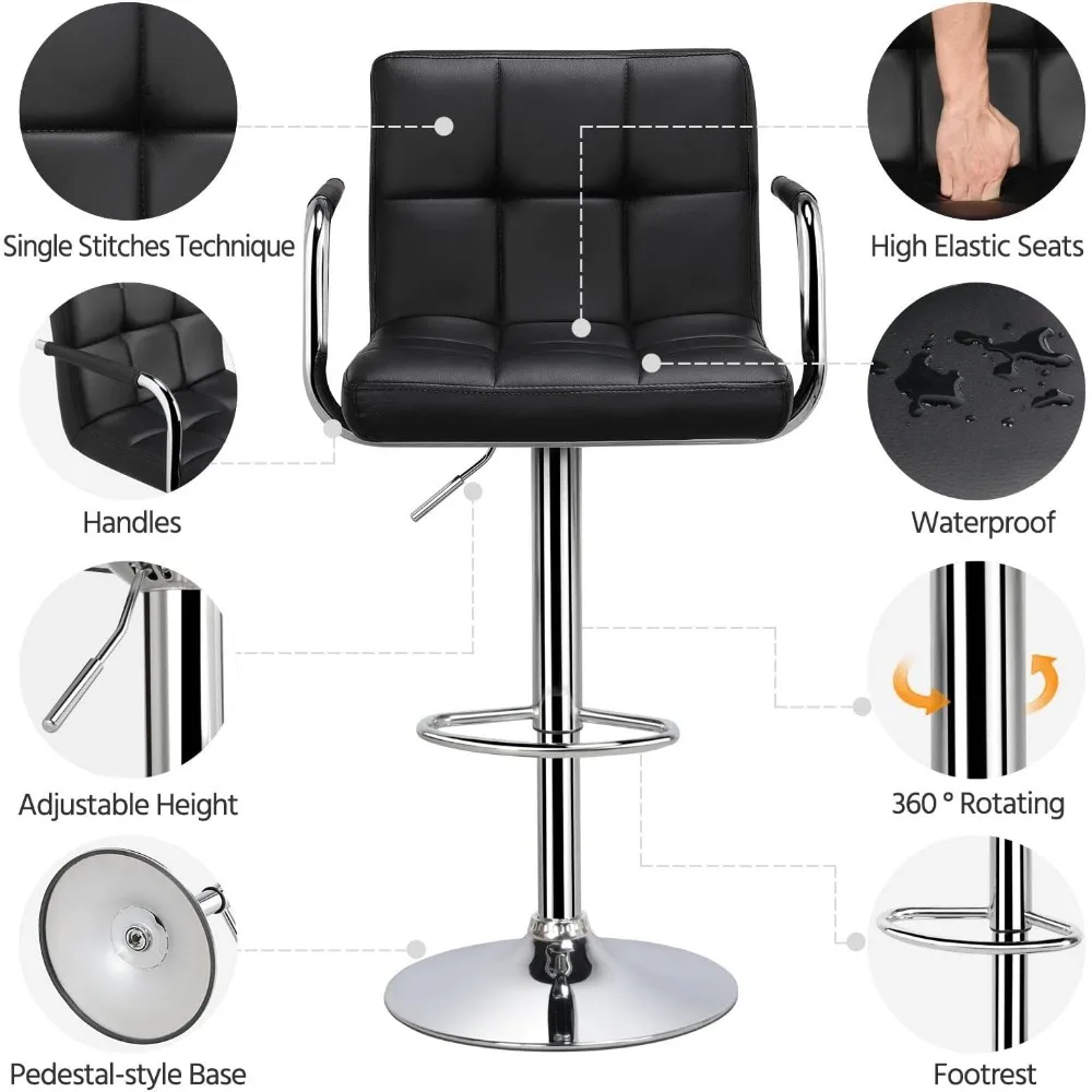 Tabouret de Bar Réglable en Cuir PU, Comptoir de Cuisine, Chaise de Salle à Manger à Comcussion Hydraulique, 4 Pièces