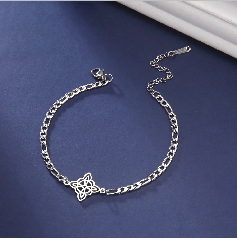 COOLTIME Edelstahl-Armband mit Hexenknoten-Anhänger, Figaro-Kettenarmband für Frauen, Wicca-Amulett-Schmuck, Geschenk zum Frauentag – Detail 9