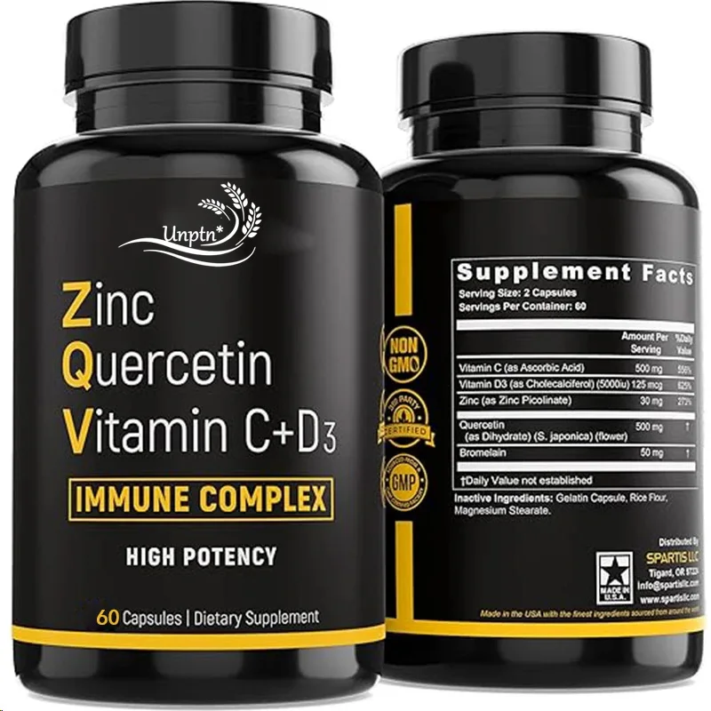 Zinc Quercetin 500mg, Vitamin C, Vitamin D3, Bromelain Immune Support, Efficient Quercetin Zinc Supplement