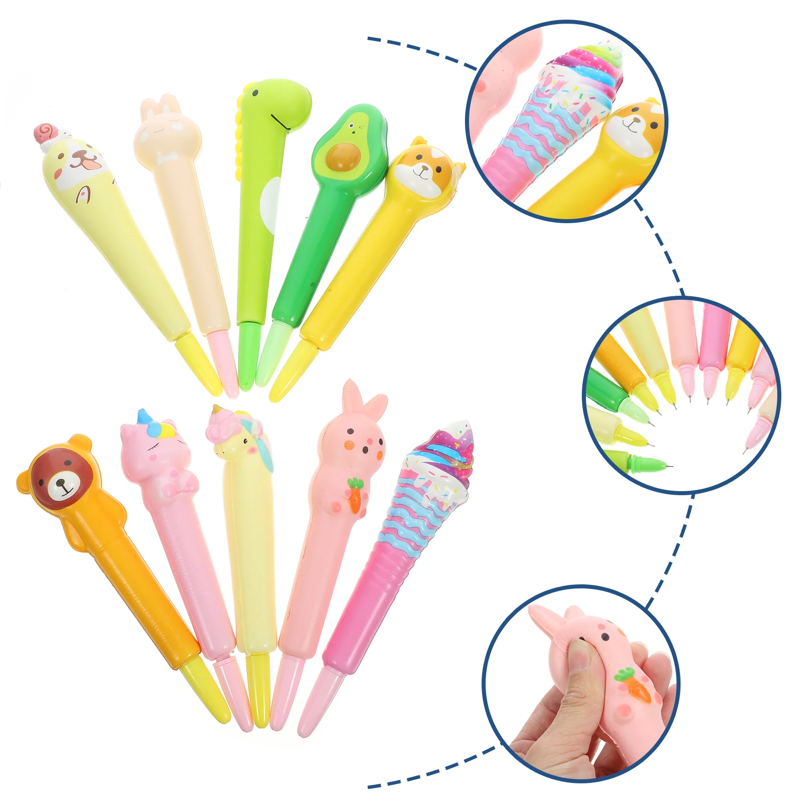 

10 Pcs Cartoon Decompression Pen Writing Pens Gel School Plastic Portable Student