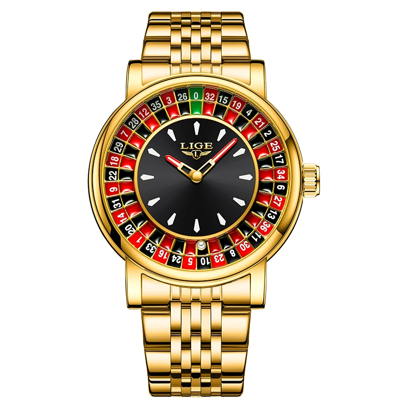 LIGE Mode Männer Uhr Rotierenden Zifferblatt Las Vegas Roulette Desktop Thema Uhr Männer Wasserdichte Leuchtende Uhr Uhren Kreative Uhr