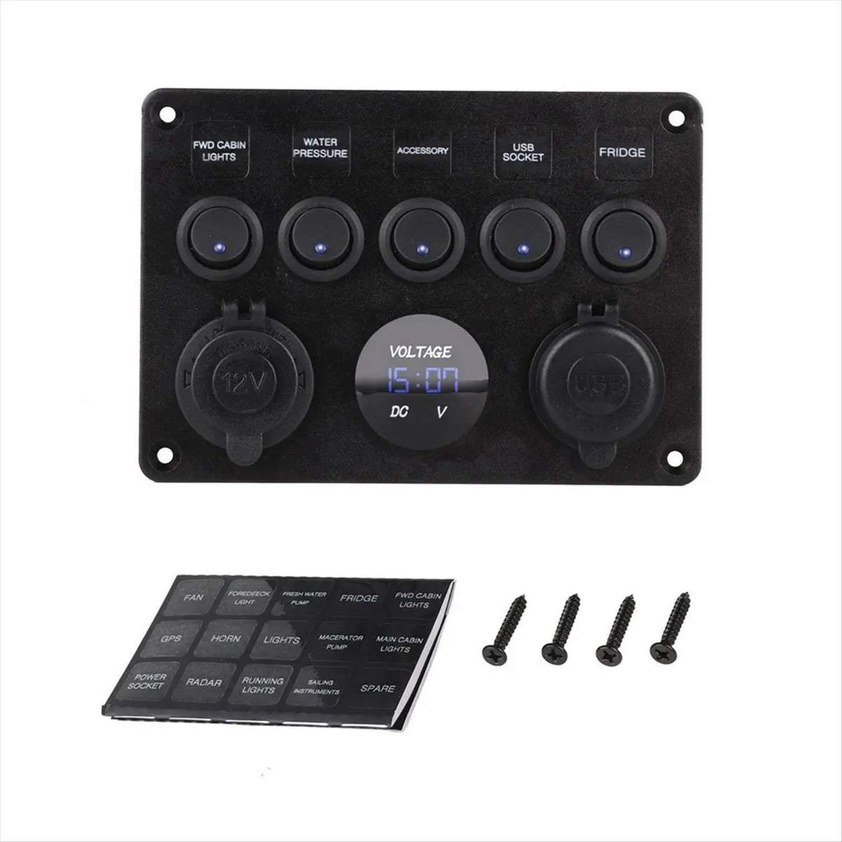 

#49V Automotive Parts & Accessories,5 Gang 12V/24V Inline-Fuse Box LED Switch Panel (Black)