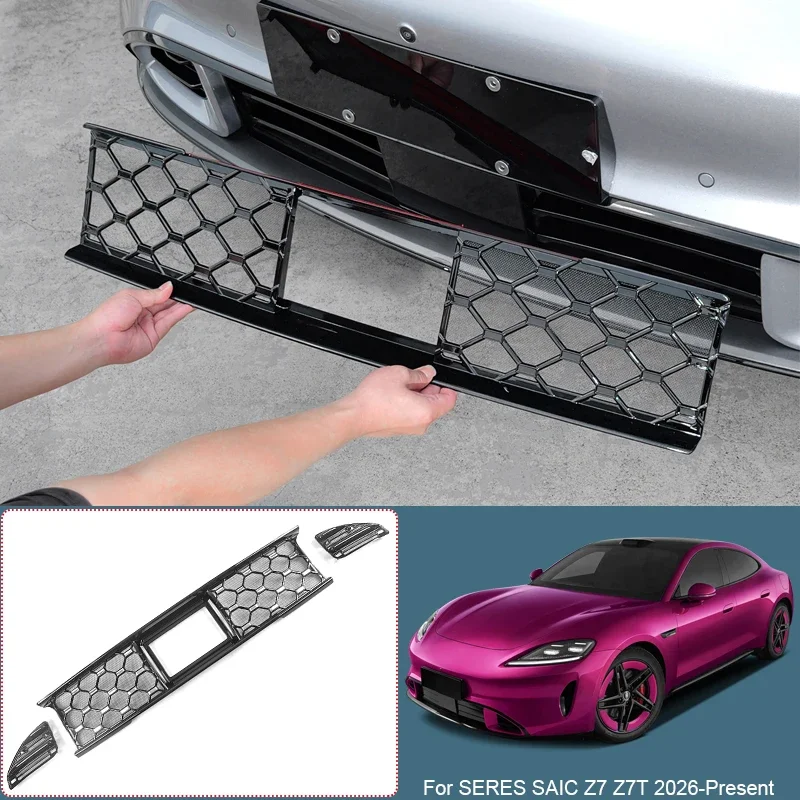 For SERES SAIC Z7 Z7T 2026-Present Car Modify Front Buckle Insect Proof Net Front Bumper Center Intake Grille Cover Accessory