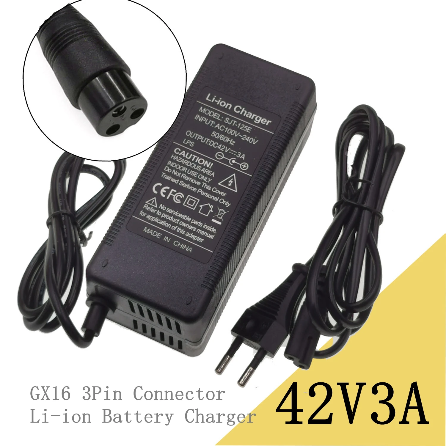 42V 3A Li-ion Battery Charger For 10S 36V lithium battery with GX16 3PIN Connector