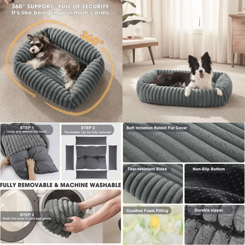 

Серая ортопедическая кровать для собак XL, съемный моющийся чехол, противоскользящая, 42x20x8 для больших собак