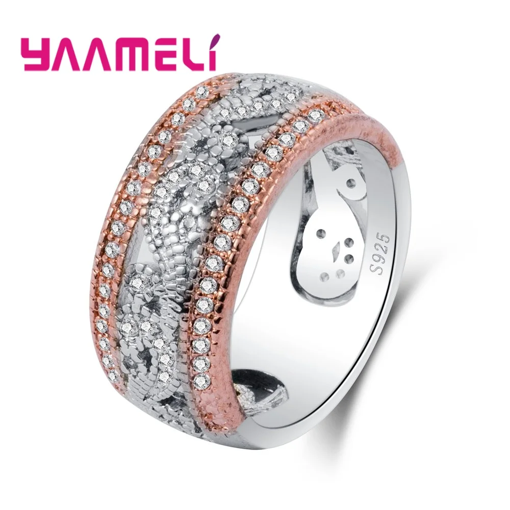 Genuine 925 Sterling Silver Color Finger Rings Complex Design Pretty Cubic Zirconia For Women Ladies Jewelry Crystal Anel