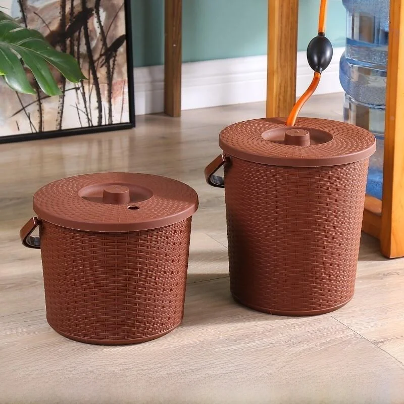 小型プラスチック製茶盆排水バケツ（蓋付き）家庭用カンフー茶葉捨てバケツ、茶卓水受けバケツ