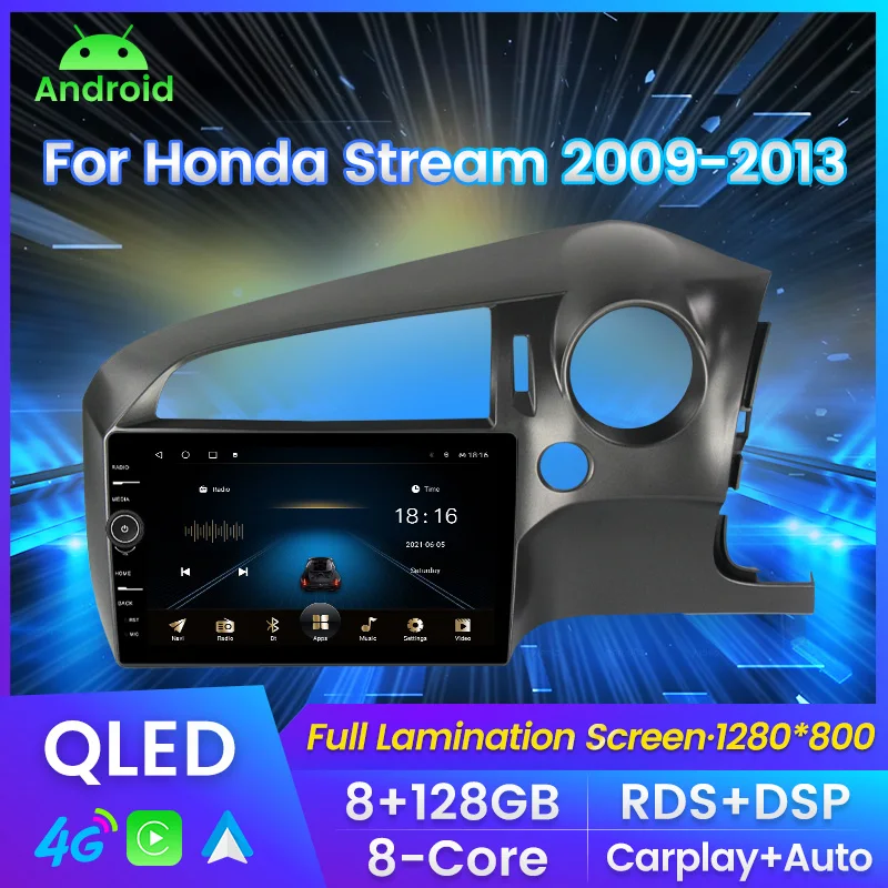 

QLED Scren With knobs Car Radio For Honda Stream 2 2006 - 2014 Multimedia Player Navigation GPS For Carplay Android auto No 2din