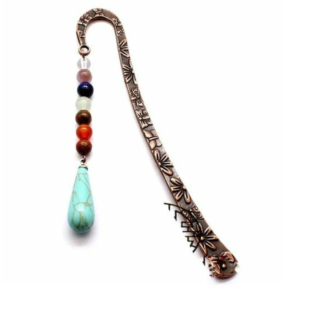

1 шт., бирюзовая закладка-капля с 7 круглыми бусинами в форме пера, закладка из бронзового сплава, 200x123 мм